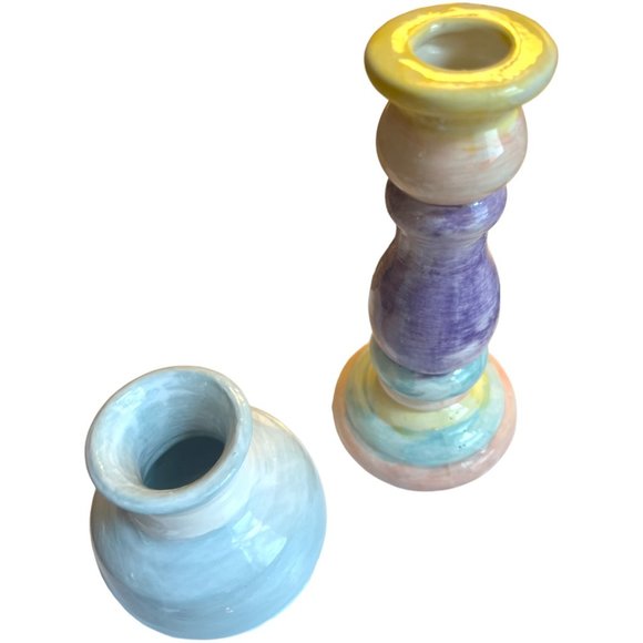 Small HANDCRAFTED Pottery Vase Pale Blue White SIGNED 4" tall x 4" wide Adorable - Picture 6 of 6